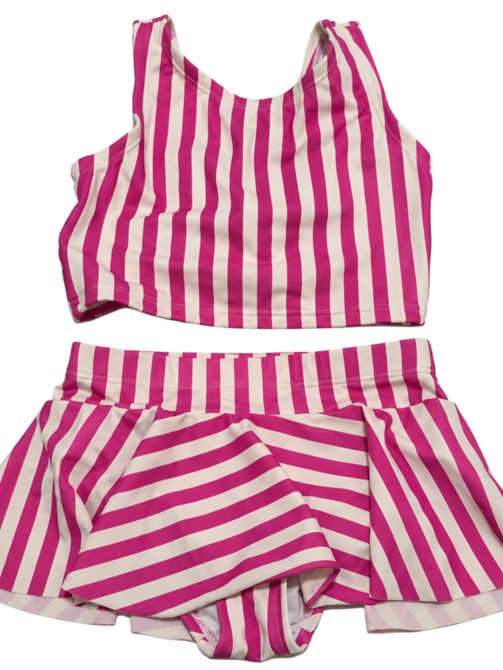 Hanna Andersson Girls Swimsuit Size 5 Pink Cream Striped 2 Piece Skirted Set